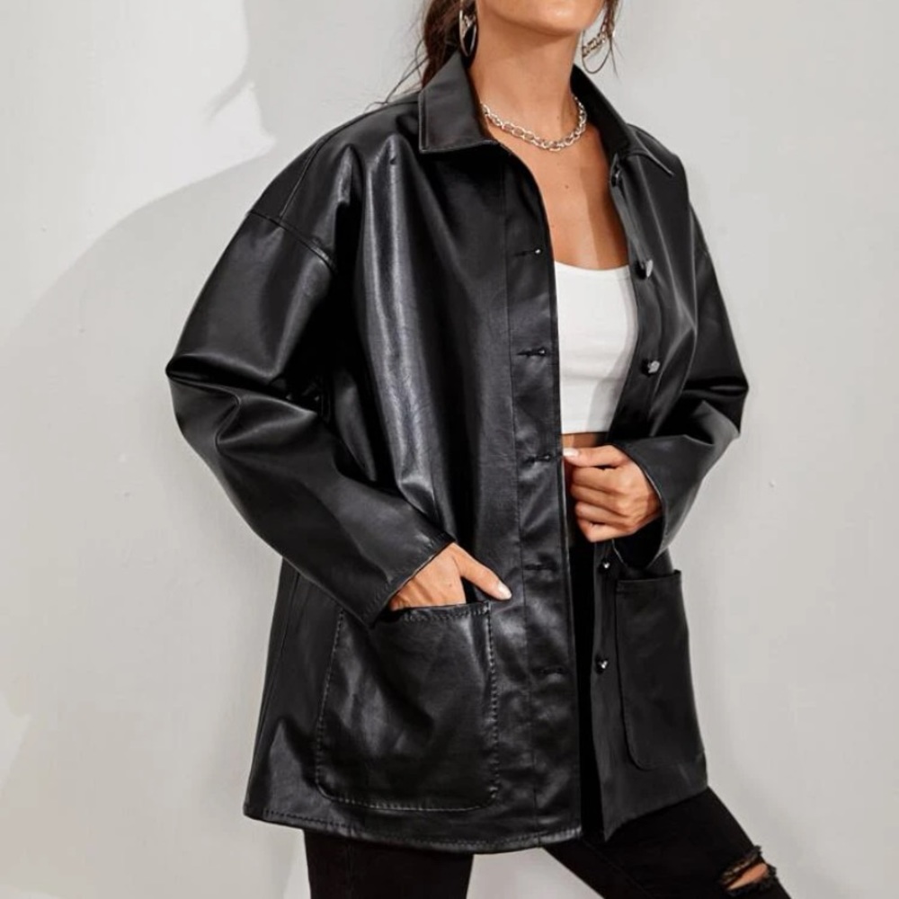black faux leather jacket